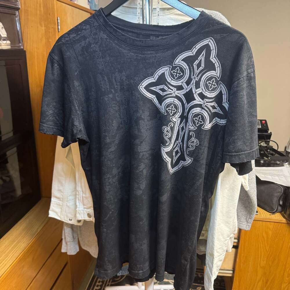 Vintage Black Affliction tee good wash graphic cross Lifeline T-Shirt Men's Grap